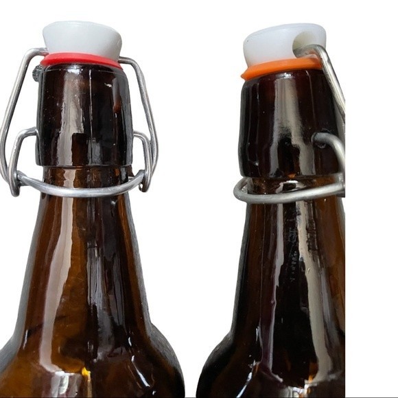 Stylish Amber Brown Swing Top Glass Bottles - Set of Two (16oz) - Picture 2 of 4